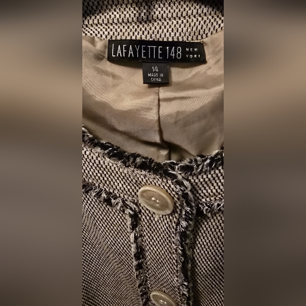 😍Lafayette 148 NY Women Career Beige/Brown Cotton Blend Tweed Blazer Sz 14 - Picture 3 of 4
